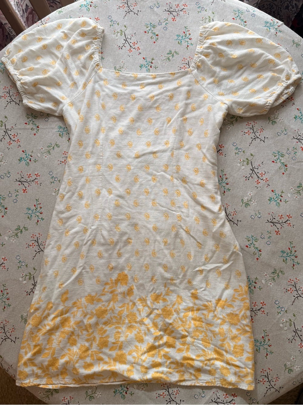 LC Lauren Conrad Cream Mini Dress with Yellow Floral Print
